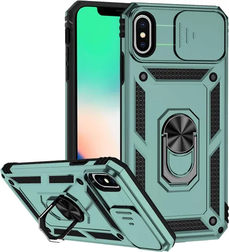 Vista 9 de Funda para iPhone X/XS con protección de lente, funda para iPhone X/XS con funda para cámara y soporte, grado militar, a prueba de golpes Oro