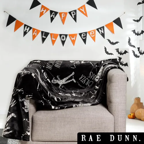 Vista 7 de Rae Dunn Manta - Mantas suaves y decorativas para cama o sofá, mantas acogedoras para sofá, manta de felpa suave con huesos bordados, 50 pulgadas x