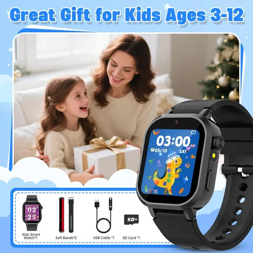 Vista 9 de Wiszodet Reloj inteligente impermeable para niños, regalo para niños de 3 a 12 años con 39 juegos, pantalla táctil HD, reproductor de música, cámara