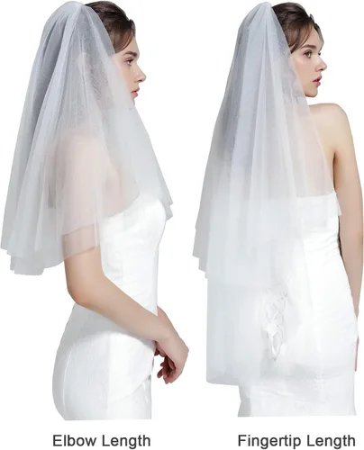 Vista 4 de BEAAUTELICATE Wedding Bridal Veil with Comb 2 Tier Cut Edge With Comb Elbow Fingertip Length
