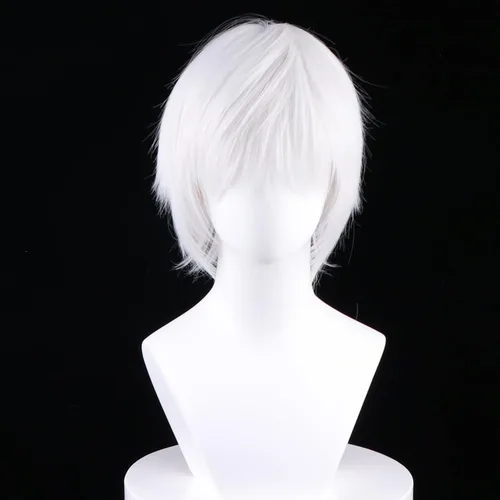 Vista 27 de Peluca corta de pelo sintético para hombre, color naranja