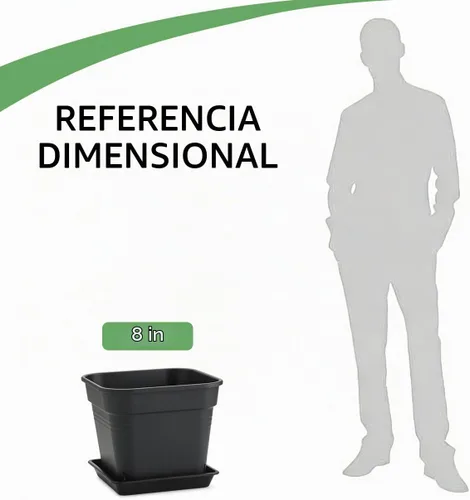 Vista 7 de Paquete de 6 macetas cuadradas de 8 pulgadas, macetas cuadradas resistentes con drenaje y platillos Negro