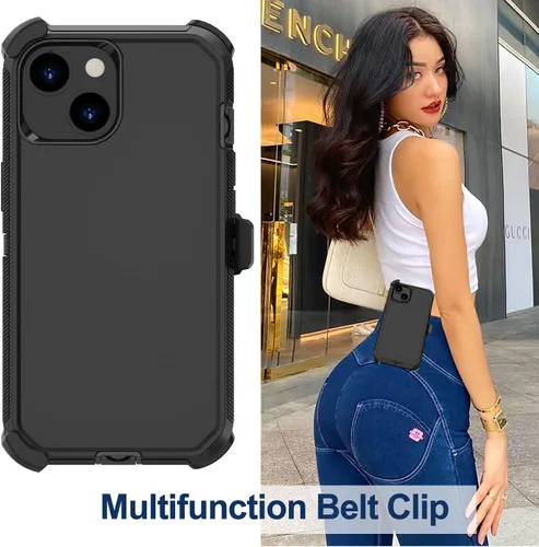 Vista 6 de Funda para iPhone 14 Plus (6.7 pulgadas) con funda de clip para cinturón, 2 protectores de pantalla, resistente grado militar, cuerpo completo, a