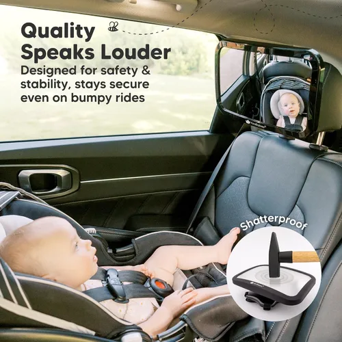Vista 7 de KeaBabies Espejo de asiento de coche para bebé, visión amplia, inastillable Negro mate