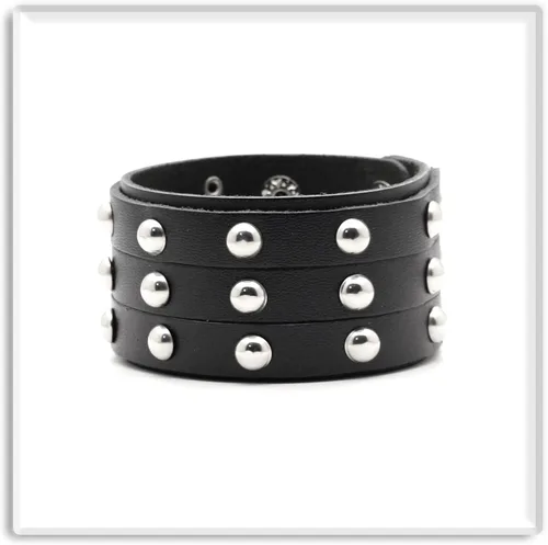 Vista 2 de Xusamss Pulsera de cuero ancho con remache de tres filas punk rock