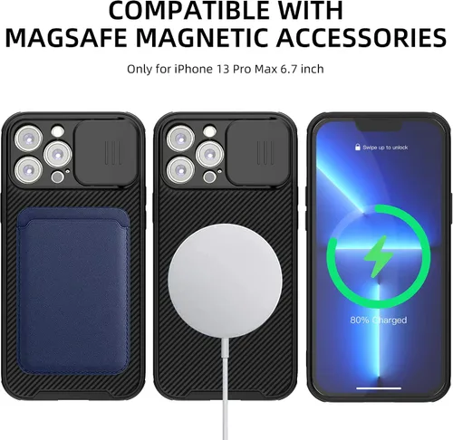 Vista 3 de Compatible con iPhone 13 Pro Max, funda para iPhone 13 Pro Max con cubierta deslizante para lente, funda magnética delgada para iPhone 13 Pro Max