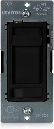 Vista 2 de Leviton SureSlide 66741-E - Interruptor de atenuación avanzado LED regulable de 150 W, halógeno e incandescente, 66741-E, negro