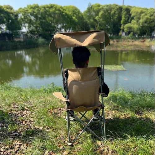 Vista 2 de Folding Camping Chair with Canopy, Portable Outdoor Chair with Sun Shade, 50×50×130Cm, for Camping, Hiking, Fishing, Beach