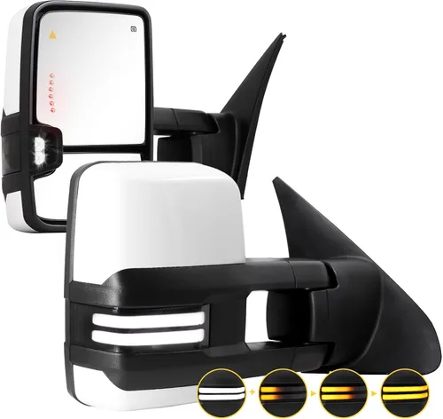 Vista 10 de Espejos de remolque Switchback para Tundra 2007-2021, Sequoia 2008-2017 con luz de estado dual, señal de giro, vidrio eléctrico calentado, luz