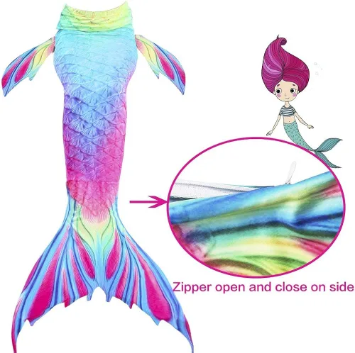 Vista 6 de GALLDEALS - Conjunto de bikini de sirena para natación cosplay con monofín de 9 a 10 años