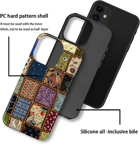 Vista 3 de Funda para iPhone 11, resistente híbrida 2 en 1, protección completa contra golpes con acabado brillante, diseño de collage de tela a cuadros