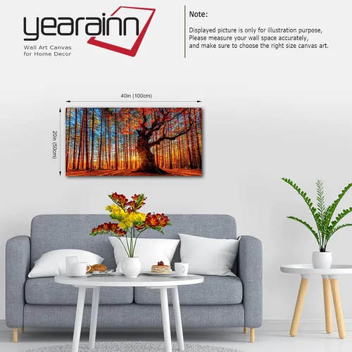 Vista 7 de Arte de pared de bosque grande, bosque y puesta de sol, lienzo, cuadros de hojas rojas, paisaje, lienzo, obra de arte contemporánea de naturaleza