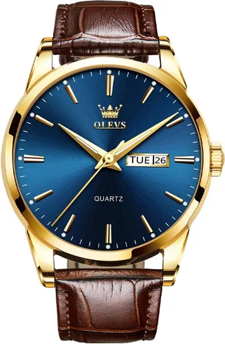 Vista 13 de OLEVS Watch for Men Chronograph Brown Leather Analog Quartz Fashion Business Dress Large Face Men Watch Day Date Luminous Waterproof Casual Male