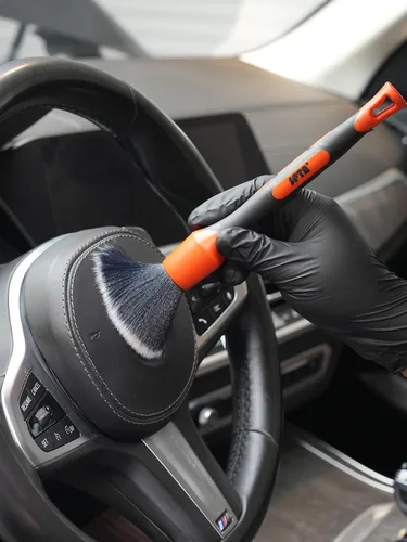 Vista 8 de SPTA juego de cepillos para detalle de coche, pack de 5 cepillos suaves de pelo de jabalí con codo para limpieza automotriz elegante de superficies