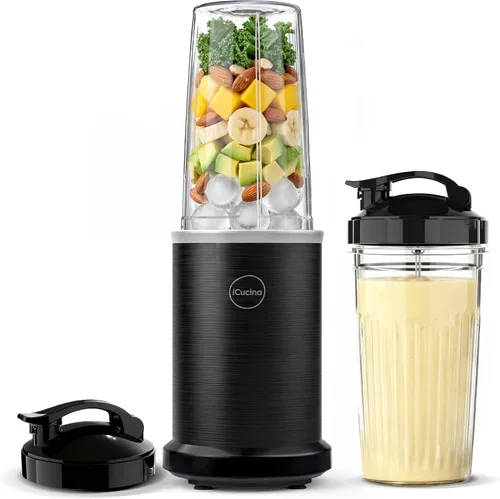 Vista 10 de iCucina Licuadora de batidos, licuadora personal para batidos y batidos, tecnología de pulso de 700 W, licuadoras de una sola porción con 2 vasos