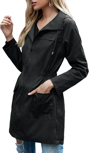 Vista 3 de American Trends Chubasqueros para mujer, impermeables, ligeros, cortavientos con capucha, impermeable plegable