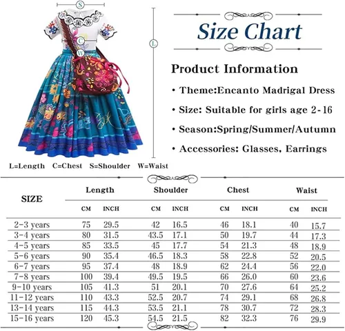 Vista 3 de HIONGOHI Encanto Dress Mirabel Costume For Girls, Isabela Cartoon Halloween Cosplay Dress Up For Kids, Dress Princess Outfit