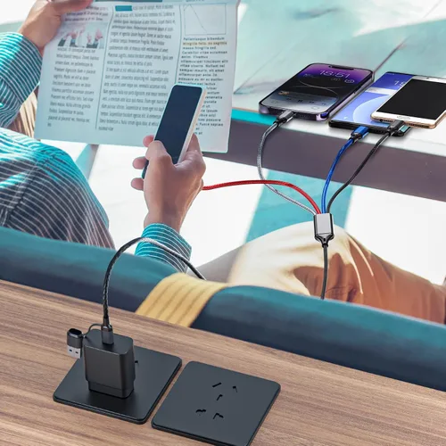 Vista 7 de Cable de carga múltiple 6 en 1, paquete de 2 cables USB de 6 pies, cable de carga 3A, cable de carga USB universal A/C trenzado con 2 puertos