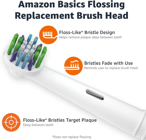 Vista 3 de Amazon Basics Braun Cabezales de cepillo de dientes eléctrico de repuesto, cerdas similares a hilo dental para eliminación de placa, se adapta a