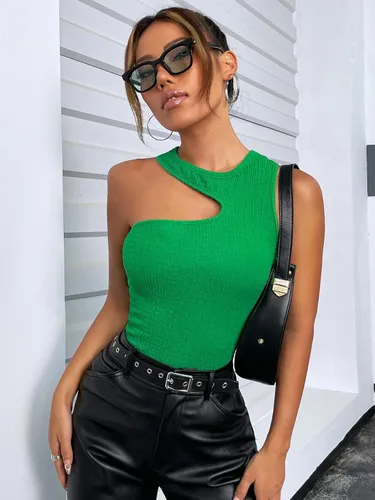 Vista 3 de GORGLITTER Camiseta sin mangas con cuello asimétrico para mujer