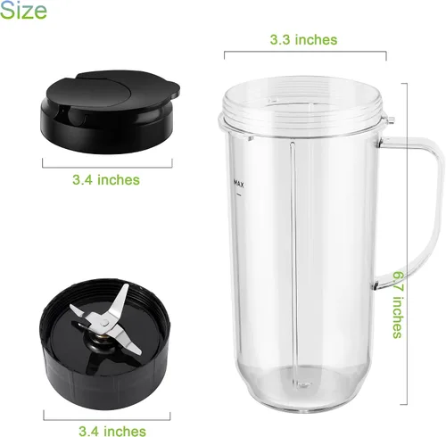 Vista 9 de 5 tazas de licuadora Magic Bull, taza alta de 22 onzas con tapa abatible para llevar, hoja cruzada, piezas de repuesto de licuadora, taza con mango