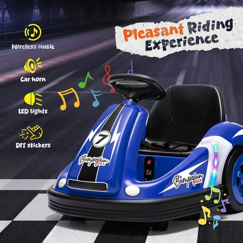 Vista 3 de Coche parachoques para niños con rueda grande, 3.1 MPh máximo, auto parachoques de 12 V con control remoto, automóvil eléctrico con calcomanías