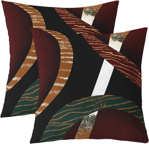 Vista 30 de Castle Fairy Juego de 2 fundas de almohada modernas con estampado de líneas geométricas de doble cara de 16 x 16 pulgadas, color gris, negro y rojo