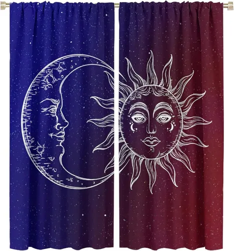 Vista 71 de Cortinas opacas con diseño de sol y luna, cuerpos celestes bohemios, con diseño de sol, luna y estrellas, para sala de estar, dormitorio, 42 x 45