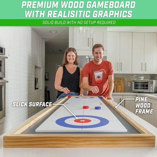 Vista 5 de GoSports Juego 2 en 1 de Shuffleboard de Mesa de 6 pies y Curling con 8 Discos y Bolsa de Transporte