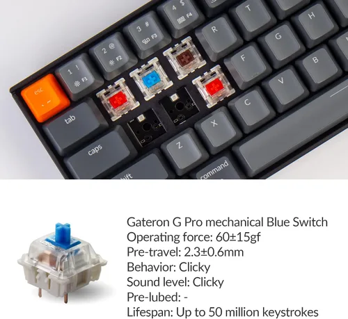 Vista 2 de Keychron K14 70 diseño de 72 teclas intercambiables en caliente Bluetooth inalámbricoUSB con cable mecánico para juegos con interruptor Gateron G