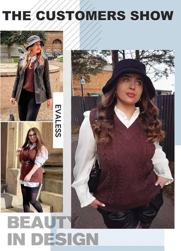 Vista 4 de EVALESS Chaleco de gran tamaño para mujer, cuello en V, sin mangas, color sólido, suéter suelto
