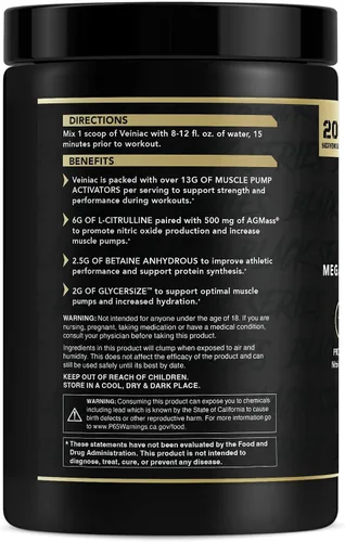 Vista 3 de Anabolic Warfare Veiniac - Suplemento activador de bomba muscular sin estimulantes antes del entrenamiento con L-citrulina, betaína anhidra