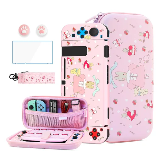 Vista 17 de HYPERCASE Cute Cat Switch Case Kit for NS Accessories Storage, with Portable Travel Carrying Bag Pouch, Soft Switch Protective Skin Cover, HD Screen