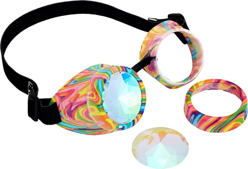 Vista 59 de Gafas de caleidoscopio retro con pinchos, gafas de cristal arcoíris steampunk estilo soldadura, gafas de cosplay punk