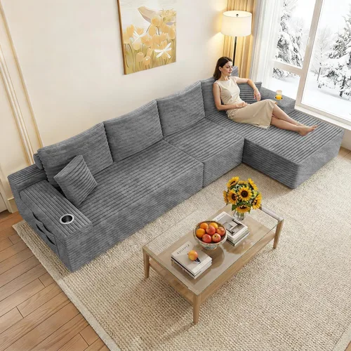 Vista 18 de Sofás seccionales de nube de gran tamaño para sala de estar, sofá modular de 7 plazas en forma de U de 122 pulgadas con diván, asiento profundo