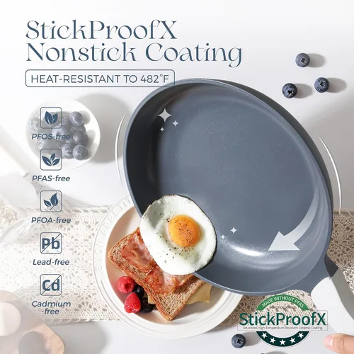 Vista 4 de PRICUSIS - Sartén antiadherente de cerámica, sartén con mango de enfriamiento constante, para huevos y tortilla y sartén de chef, compatible