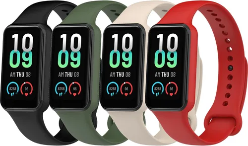 Vista 10 de 4PACKS Watch Bands Compatible with Amazfit Band 7 Strap,Silicone Metal Buckle Adjustable Wristband Bracelet Sport Strap for Replacement