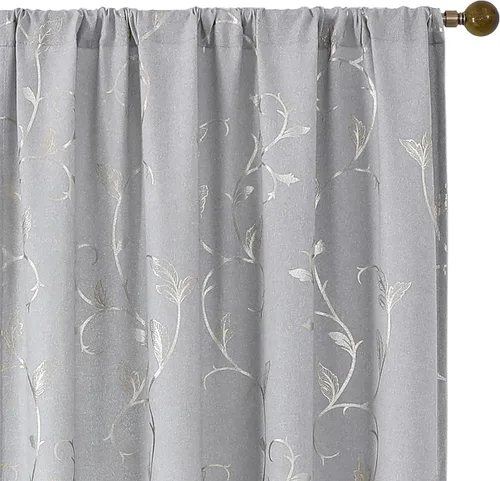 Vista 89 de BUHUA Juego de 2 paneles de cortinas opacas con estampado de vid plateada, cortinas con aislamiento térmico para oscurecer la habitación