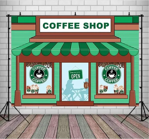 Vista 6 de Telón de fondo de caricaturas para fotografía de café – Fondo de helado de primer cumpleaños con rayas verdes para niños y baby shower (5 x 3 pies)