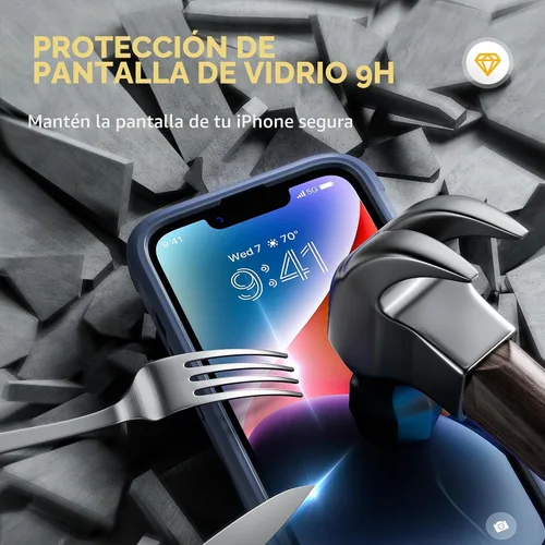 Vista 5 de Miracase Funda Magnética para iPhone 14 de 6.1'', [Sin Burbujas] Funda Protectora Bumper de Cuerpo Completo con Protector de Pantalla de Vidrio