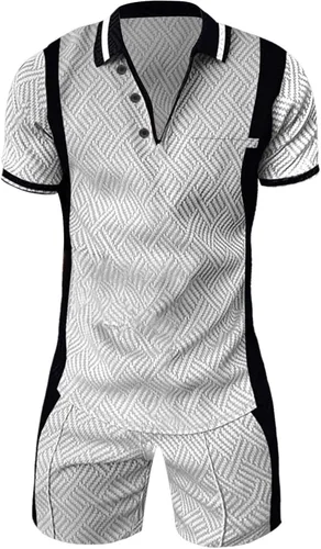 Vista 2 de heavKin Conjunto de polos y pantalones cortos para hombre, manga corta, cremallera, camiseta y pantalones cortos, conjuntos de dos piezas de verano