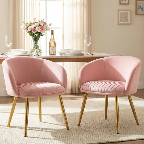 Vista 11 de Boucle - Silla de tocador de maquillaje de terciopelo, moderna silla de escritorio para niñas, sin ruedas, con patas de metal dorado, sillón Beige