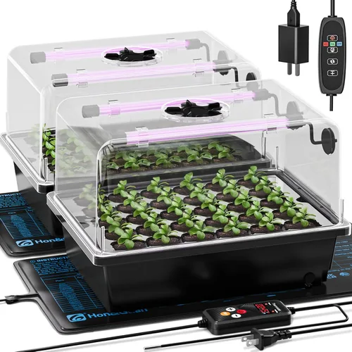 Vista 8 de Hon&Guan - Kit de inicio de semillas de 30 celdas con alfombrilla térmica y luces LED de cultivo 30-cell PP seedling tray, 5.3" dome with vents