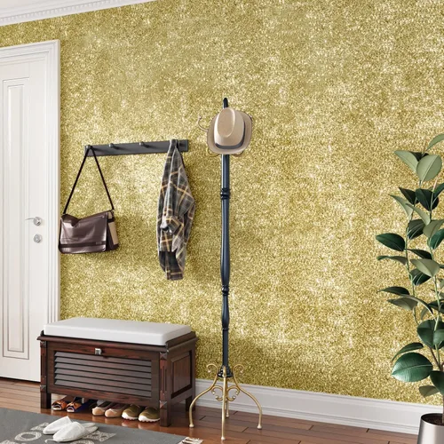 Vista 7 de Papel adhesivo con purpurina dorada para paredes, papel tapiz autoadhesivo con purpurina brillante, papel tapiz decorativo dorado para dormitorio