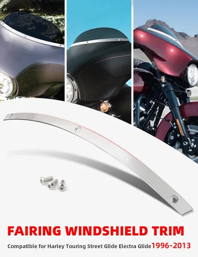 Vista 6 de Amazicha Moldura de parabrisas pulida cromada compatible con Harley Davidson Touring Street Glide Electra Glide Ultra Limited Tri Glide 1996-2013