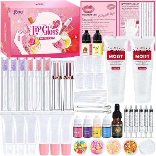 Vista 9 de Jcoos Kit de fabricación de brillo de labios, kit de fabricación de brillo de labios, divertido kit de bálsamo labial para hacer tu propio brillo