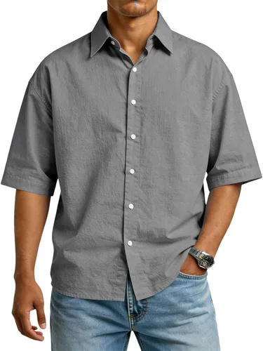 Vista 11 de RTRDE Men's Button Down Shirts Short Sleeve Solid Color Summer Business Casual Dress Shirt, S-3XL