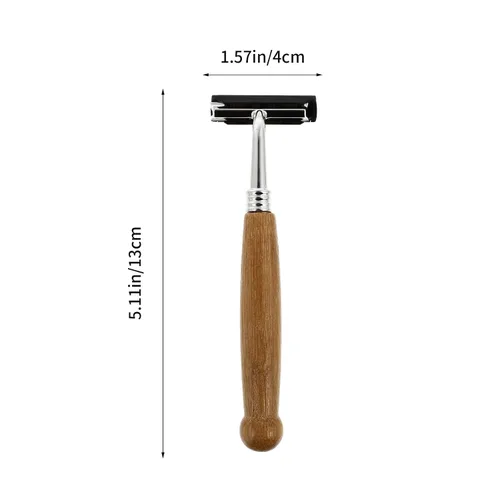 Vista 4 de Hemoton Maquinillas de afeitar manuales para barba, mango de bambú, afeitadoras de seguridad de doble filo, cuchillas de acero inoxidable