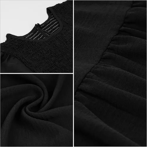 Vista 5 de ZOOMOON Vestido casual de otoño de manga larga para mujer, cuello redondo, cintura alta fruncida, vestidos largos escalonados