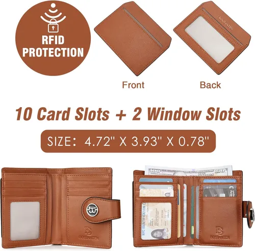 Vista 3 de BOSTANTEN - Billetera de cuero para mujer con bloqueo RFID, pequeña, con cremallera, de bolsillo, para tarjetas, con ventana para documento